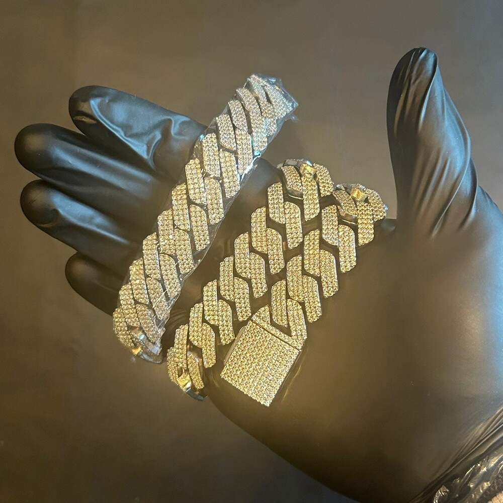 Moissanite Silver 20mm 3 Row Cuban Chain 22in Pass Tester Brand New